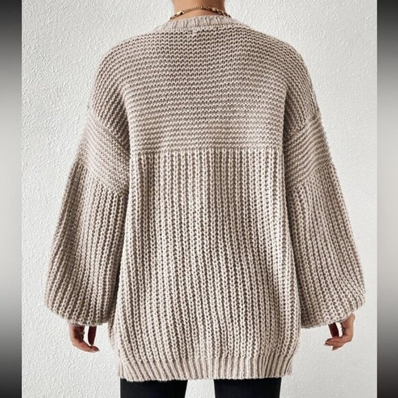 SHEIN Tan Beige Chunky Knit Oversized Open-Front Cardigan Women’s Size Small - Picture 2 of 7